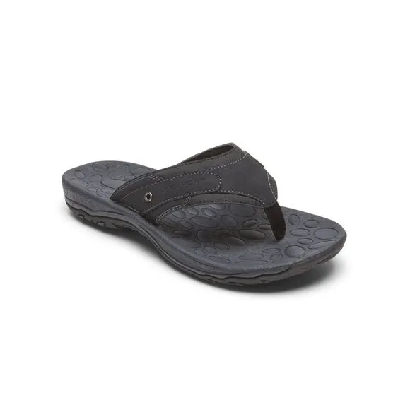 NWT ROCKPORT Mens Black Comfort Hayes Round Toe Slip On Thong Sandals 13 M