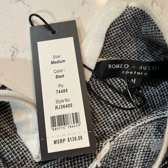 NWT Romeo &amp; Juliet Couture B&amp;W Diamond Pattern Knit Sleeveless Mini Dress M