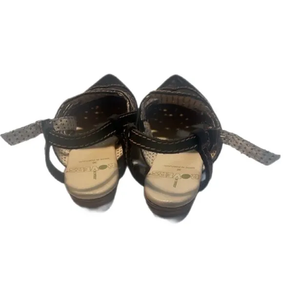 NWT Rovers Crust Costa Plate cutout black Leather Trendy strappy sandals 36