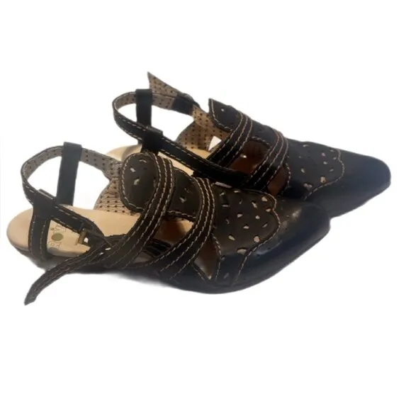 NWT Rovers Crust Costa Plate cutout black Leather Trendy strappy sandals 36