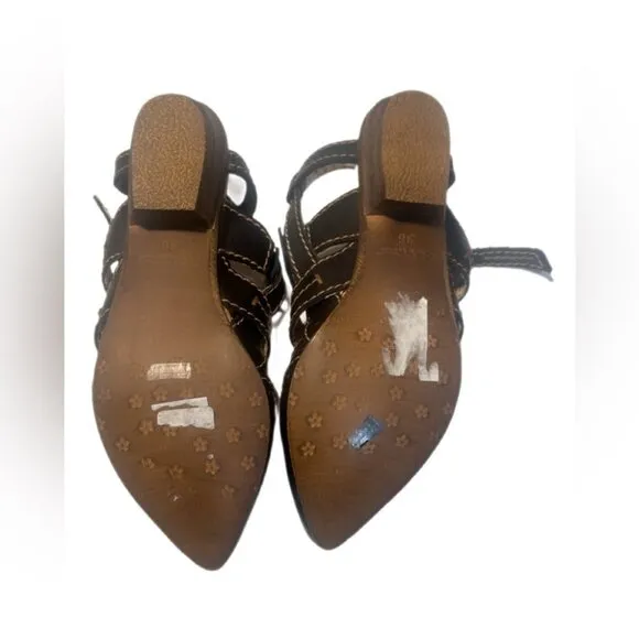 NWT Rovers Crust Costa Plate cutout black Leather Trendy strappy sandals 36