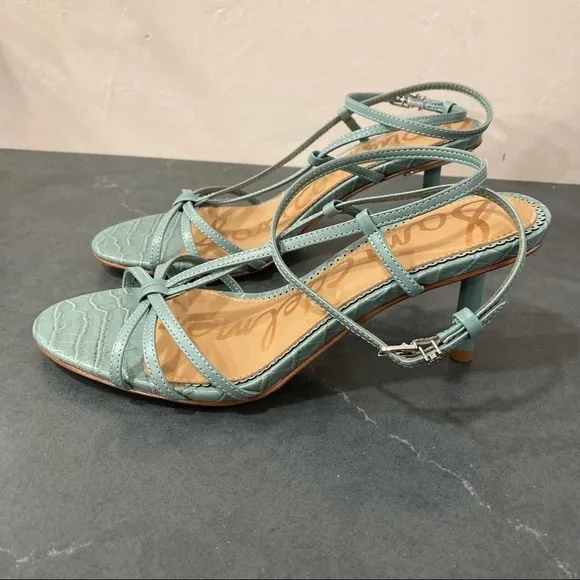 NWT Sam Edelman sz 8 Pippa blue sage napa goatskin strappy heeled sandals