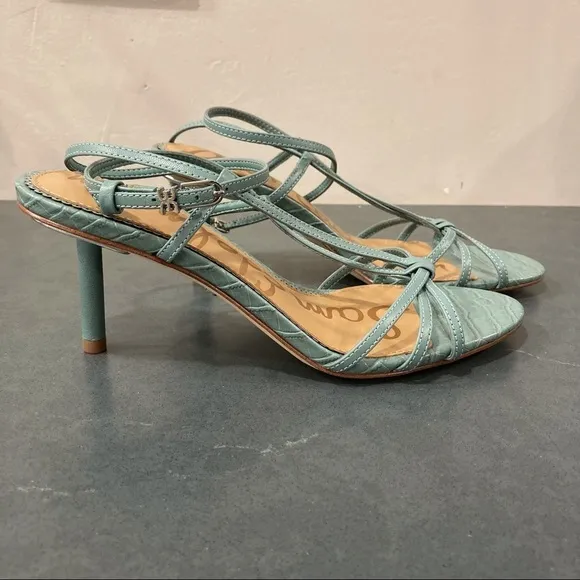 NWT Sam Edelman sz 8 Pippa blue sage napa goatskin strappy heeled sandals