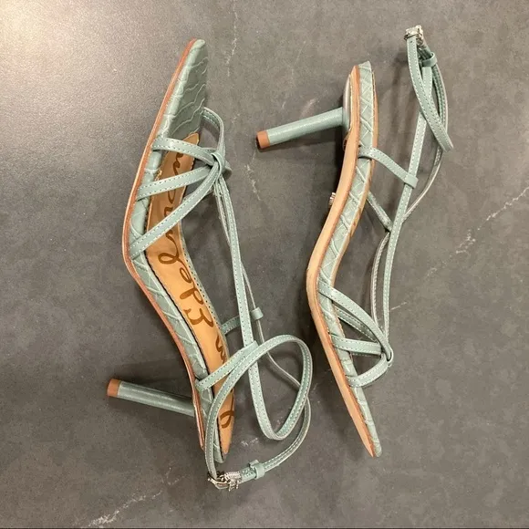 NWT Sam Edelman sz 8 Pippa blue sage napa goatskin strappy heeled sandals