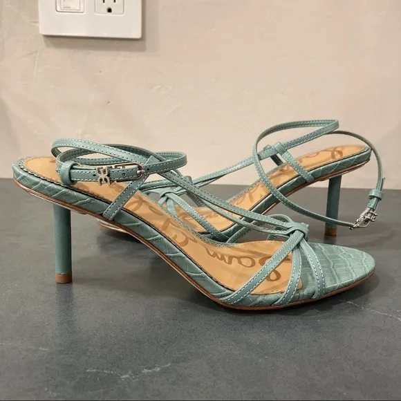 NWT Sam Edelman sz 8 Pippa blue sage napa goatskin strappy heeled sandals