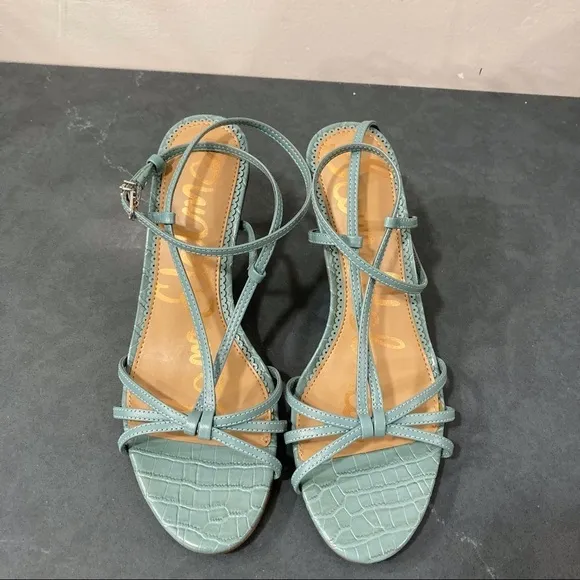 NWT Sam Edelman sz 8 Pippa blue sage napa goatskin strappy heeled sandals