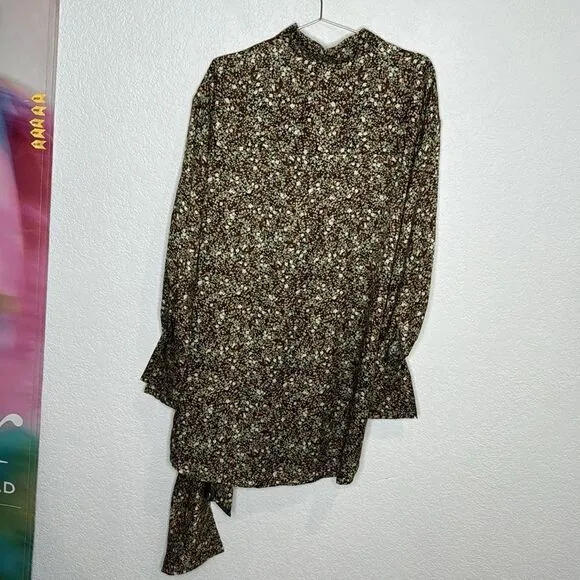 NWT SHONA JOY AVRIEL TIE FRONT SHIRT MINI DRESS IN CHOC Size 8