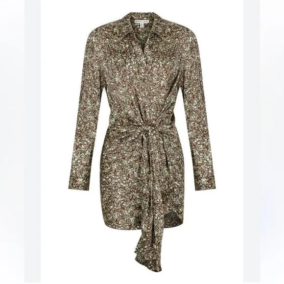 NWT SHONA JOY AVRIEL TIE FRONT SHIRT MINI DRESS IN CHOC Size 8