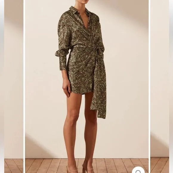 NWT SHONA JOY AVRIEL TIE FRONT SHIRT MINI DRESS IN CHOC Size 8