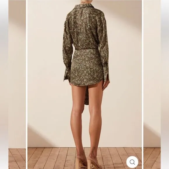 NWT SHONA JOY AVRIEL TIE FRONT SHIRT MINI DRESS IN CHOC Size 8