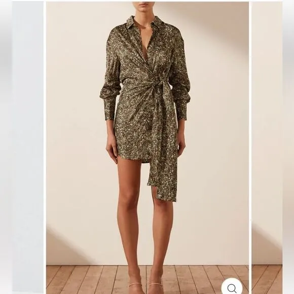NWT SHONA JOY AVRIEL TIE FRONT SHIRT MINI DRESS IN CHOC Size 8