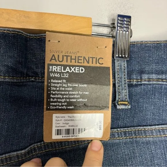 NWT Silver Jeans The Relaxed Fit Indigo Blue Jeans, size 46x32