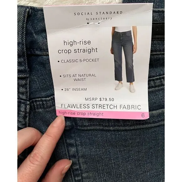 NWT Social Standard by Sanctuary High Rise Crop Raw Hem Straight Jean, Hopewell