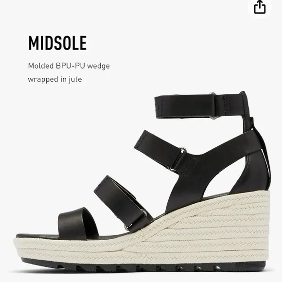 NWT Sorel Cameron black leather strappy wedge sandals