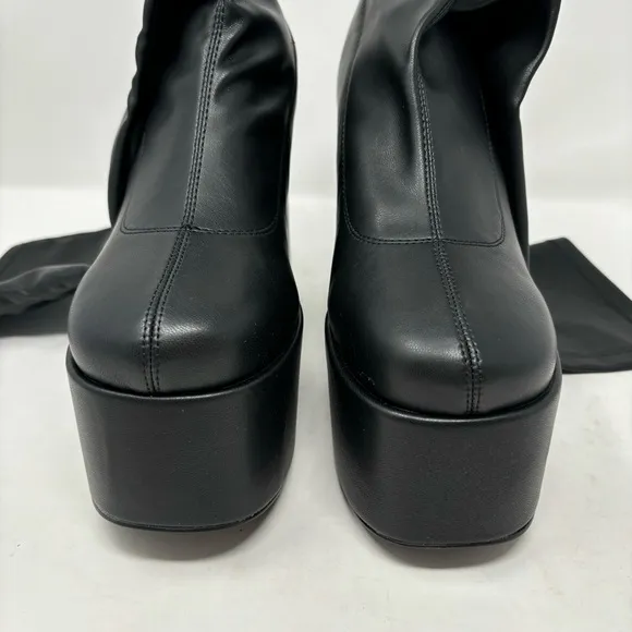 NWT Steve Madden Cray Black Leather Platform Heel Boots Size 9.5
