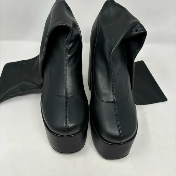NWT Steve Madden Cray Black Leather Platform Heel Boots Size 9.5