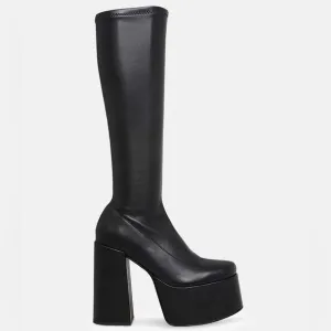 NWT Steve Madden Cray Black Leather Platform Heel Boots Size 9.5