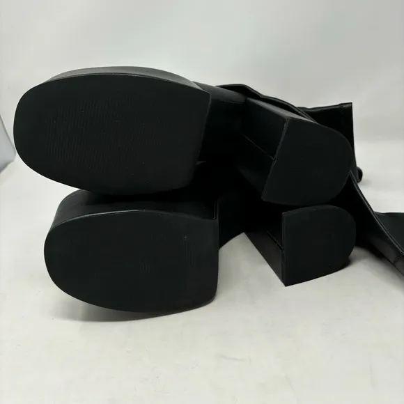NWT Steve Madden Cray Black Leather Platform Heel Boots Size 9.5