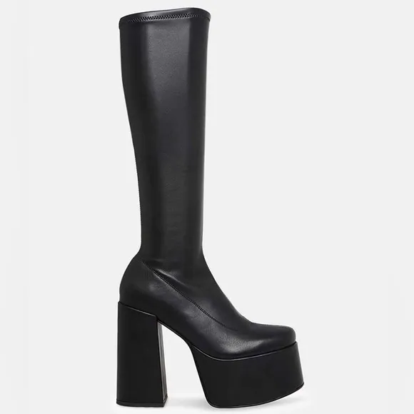 NWT Steve Madden Cray Black Leather Platform Heel Boots Size 9.5