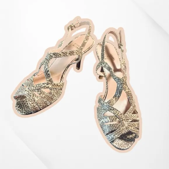 NWT Stuart Weitzman ‘Overture’ Strappy Heeled Sandals in Natural Feather Snake 9