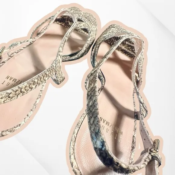 NWT Stuart Weitzman ‘Overture’ Strappy Heeled Sandals in Natural Feather Snake 9