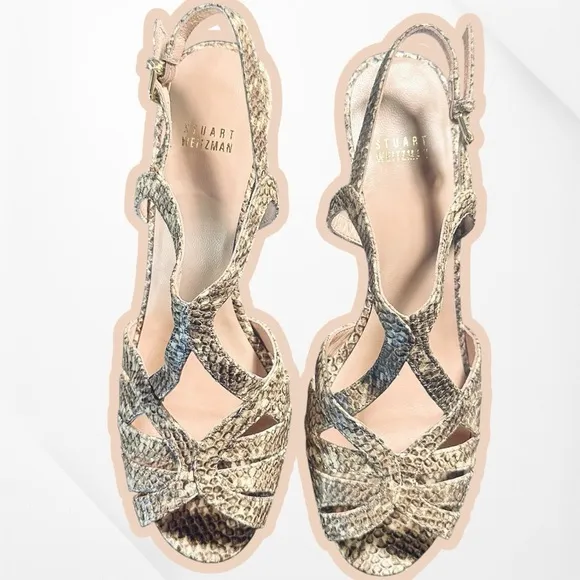 NWT Stuart Weitzman ‘Overture’ Strappy Heeled Sandals in Natural Feather Snake 9