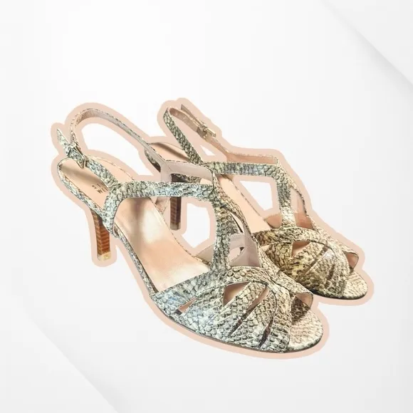 NWT Stuart Weitzman ‘Overture’ Strappy Heeled Sandals in Natural Feather Snake 9