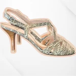NWT Stuart Weitzman ‘Overture’ Strappy Heeled Sandals in Natural Feather Snake 9