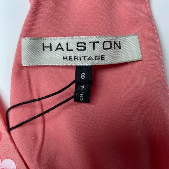 NWT!! Stunning, halter racer back watermelon color Halston shimmy dress.8 🍉