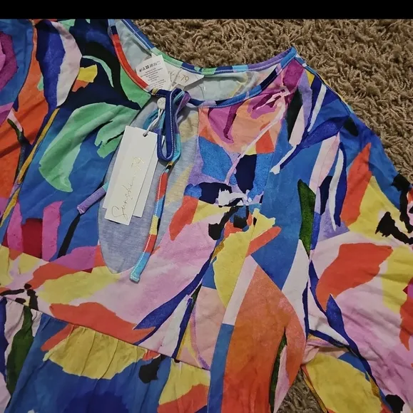 NWT SUNSHINE 79 Dress Floral Tropical Mini Tent Dress Small Stretch Pockets