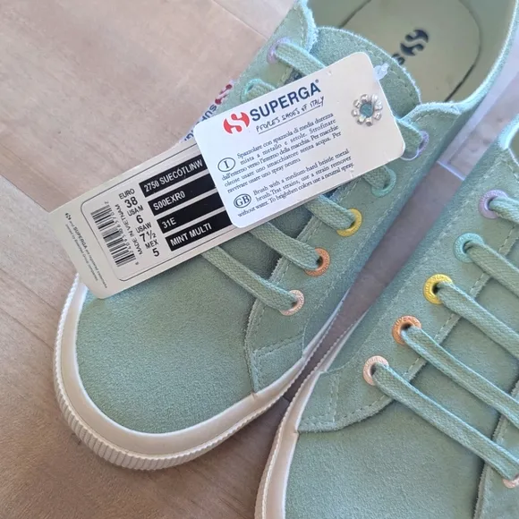 NWT! Superga Mint Suede Leather Canvas Lined Sneakers - Size 7.5 / Euro 38