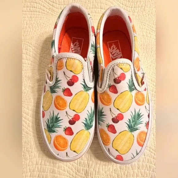 NWT Vans Girls Slip Sneakers with Tropical Fruit Design