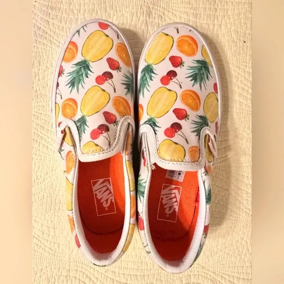 NWT Vans Girls Slip Sneakers with Tropical Fruit Design