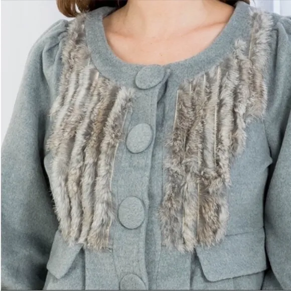 NWT Vintage Inspired Pleated Jacket with Fur Trim