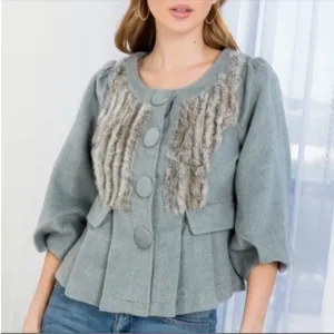 NWT Vintage Inspired Pleated Jacket with Fur Trim