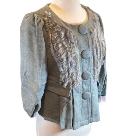 NWT Vintage Inspired Pleated Jacket with Fur Trim