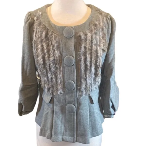NWT Vintage Inspired Pleated Jacket with Fur Trim