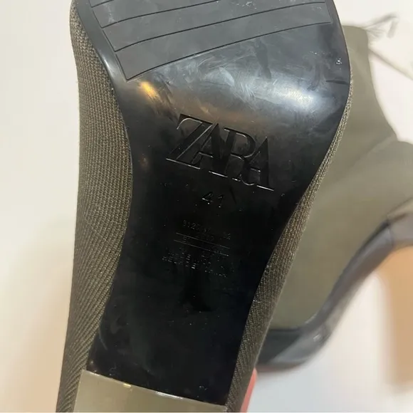 NWT Zara Olive Green Fabric Heeled Boots Size 10