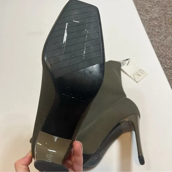 NWT Zara Olive Green Fabric Heeled Boots Size 10
