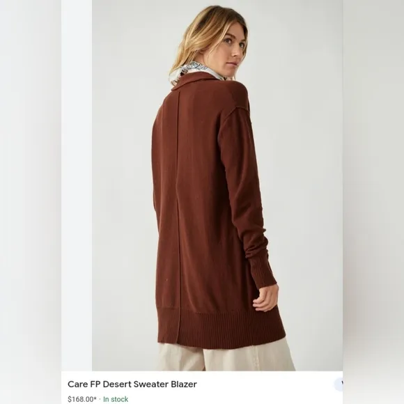 NWT❤️‍🔥$168 Free People Oversized Chestnut Desert Cardigan 🌎 Blazer Silhouette