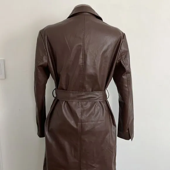 NWT Brown vegan leather trench coat jacket