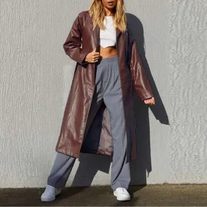 NWT Brown vegan leather trench coat jacket