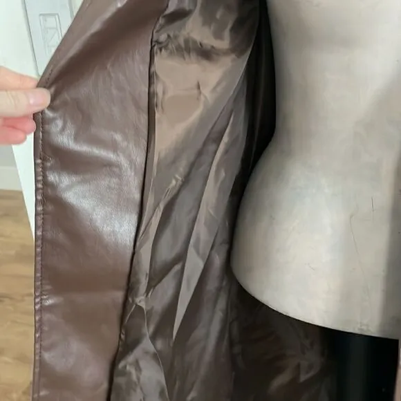 NWT Brown vegan leather trench coat jacket