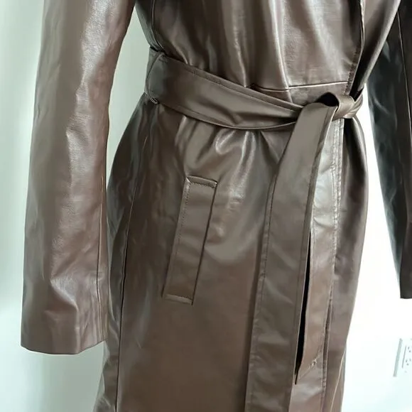 NWT Brown vegan leather trench coat jacket