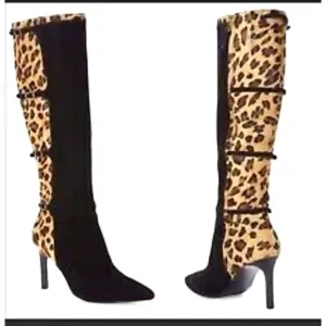 NWT Lauren Ralph Lauren Leopard Calf Hair/Black Suede Boots
