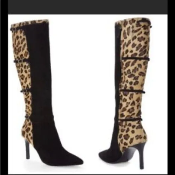 NWT Lauren Ralph Lauren Leopard Calf Hair/Black Suede Boots
