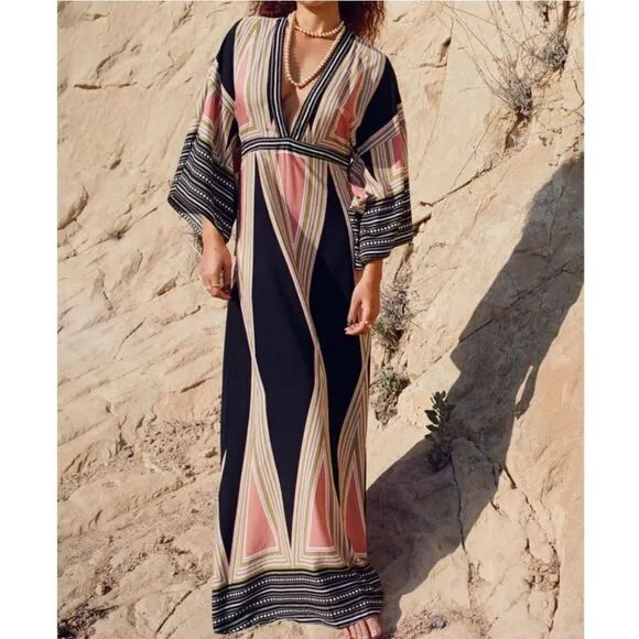 NWT LULUS Montecito Black Print Maxi Dress S