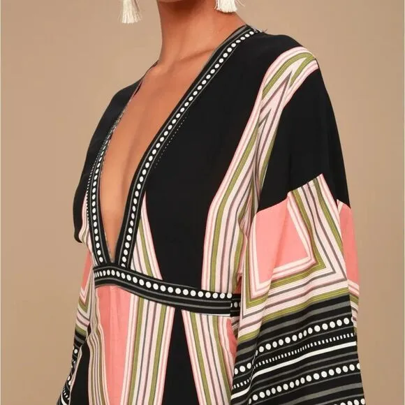NWT LULUS Montecito Black Print Maxi Dress S