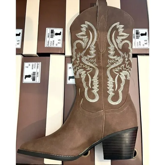 Oasis Society Classic Western Cowboy Boots Embroidered Native Women's 7.5 Brown