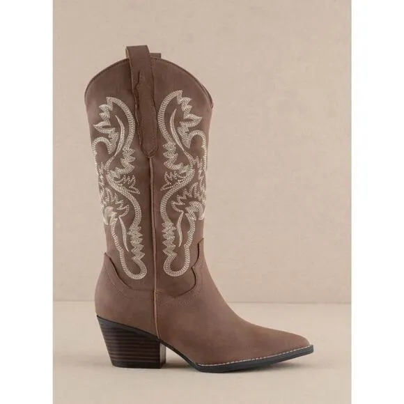 Oasis Society Classic Western Cowboy Boots Embroidered Native Women's 7.5 Brown